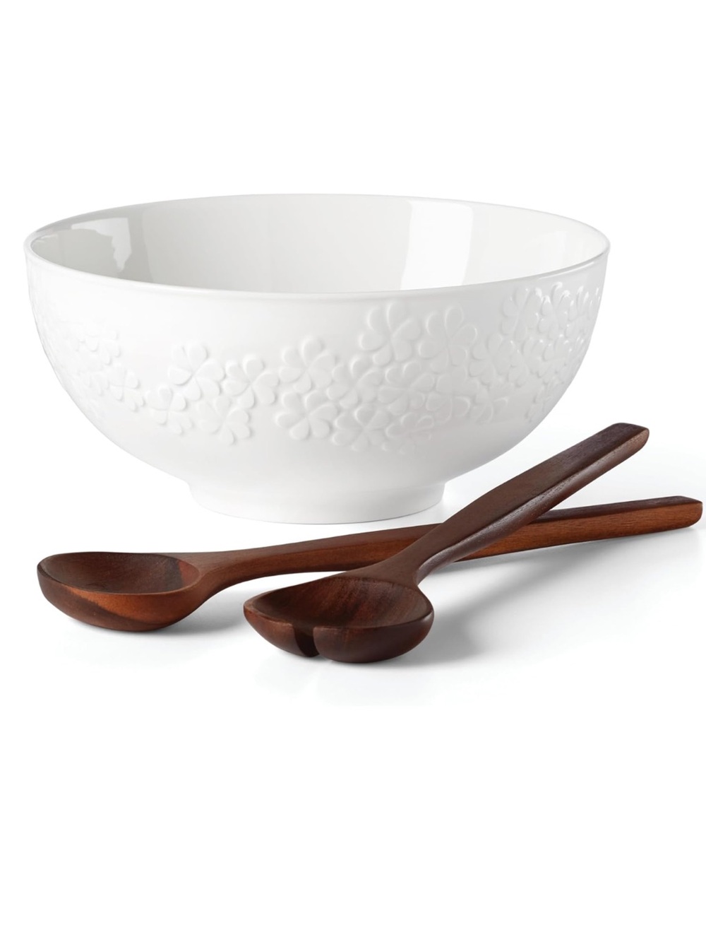 Kate Spade New York Blossom Lane Salad Bowl & Brown Wooden Servers
